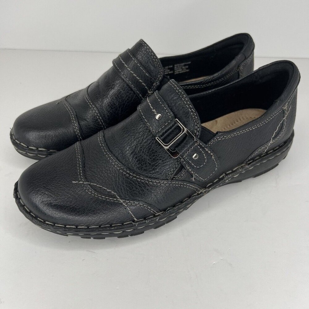 Magellan Black Leather Womens Size 9.5 Comfort Casual Slip-On Loafers